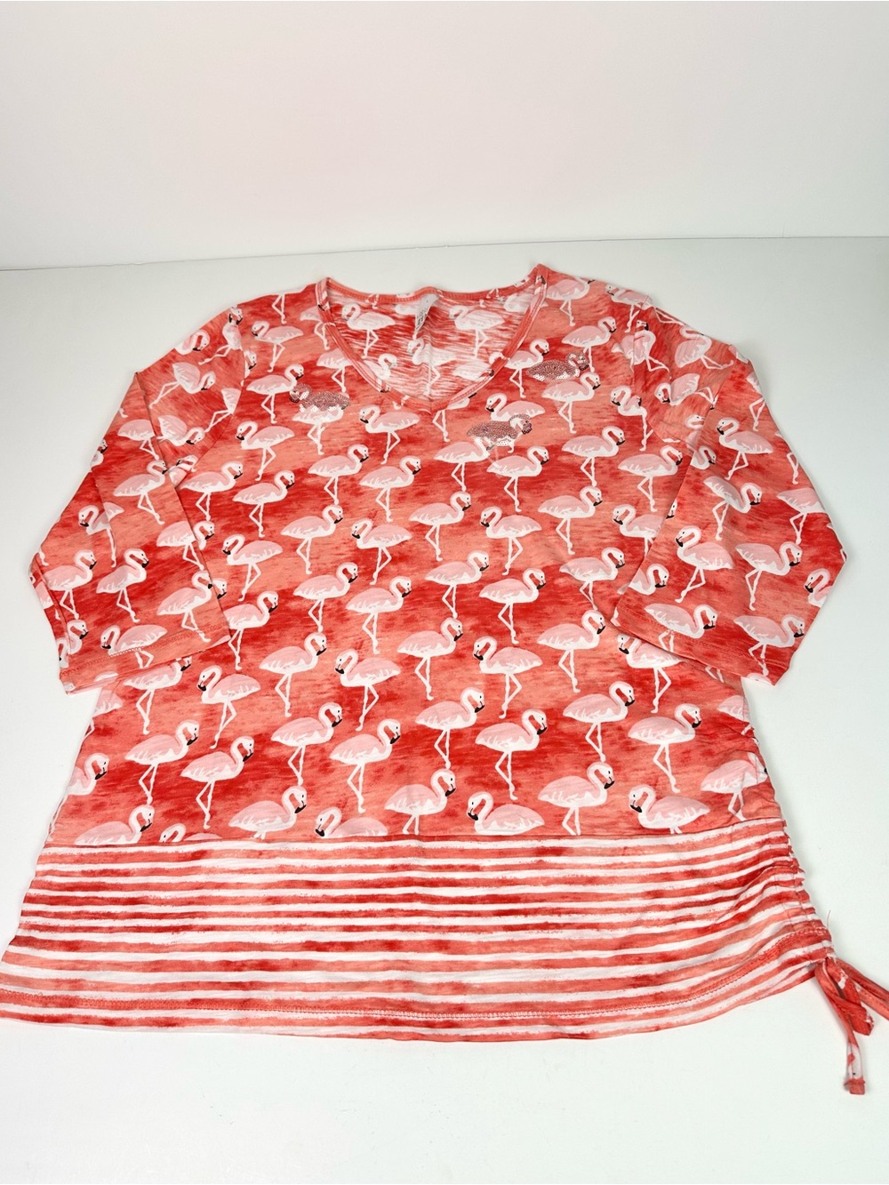 Women’s Pink Flamingo Top 3/4 sleeve Large L - Picture 2 of 7